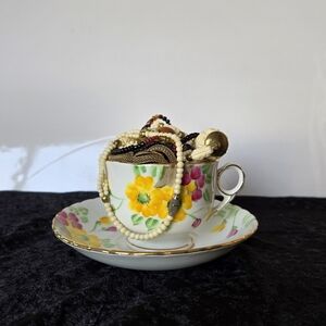 Vintage Phoenix China Floral Teacup & Saucer with Jewelry